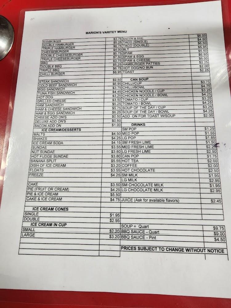 Marion's Variety Menu image 1